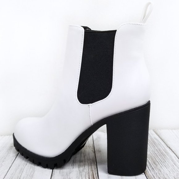 New White Black Chelsea Elastic Ankle Boots Bootie - Picture 4 of 5